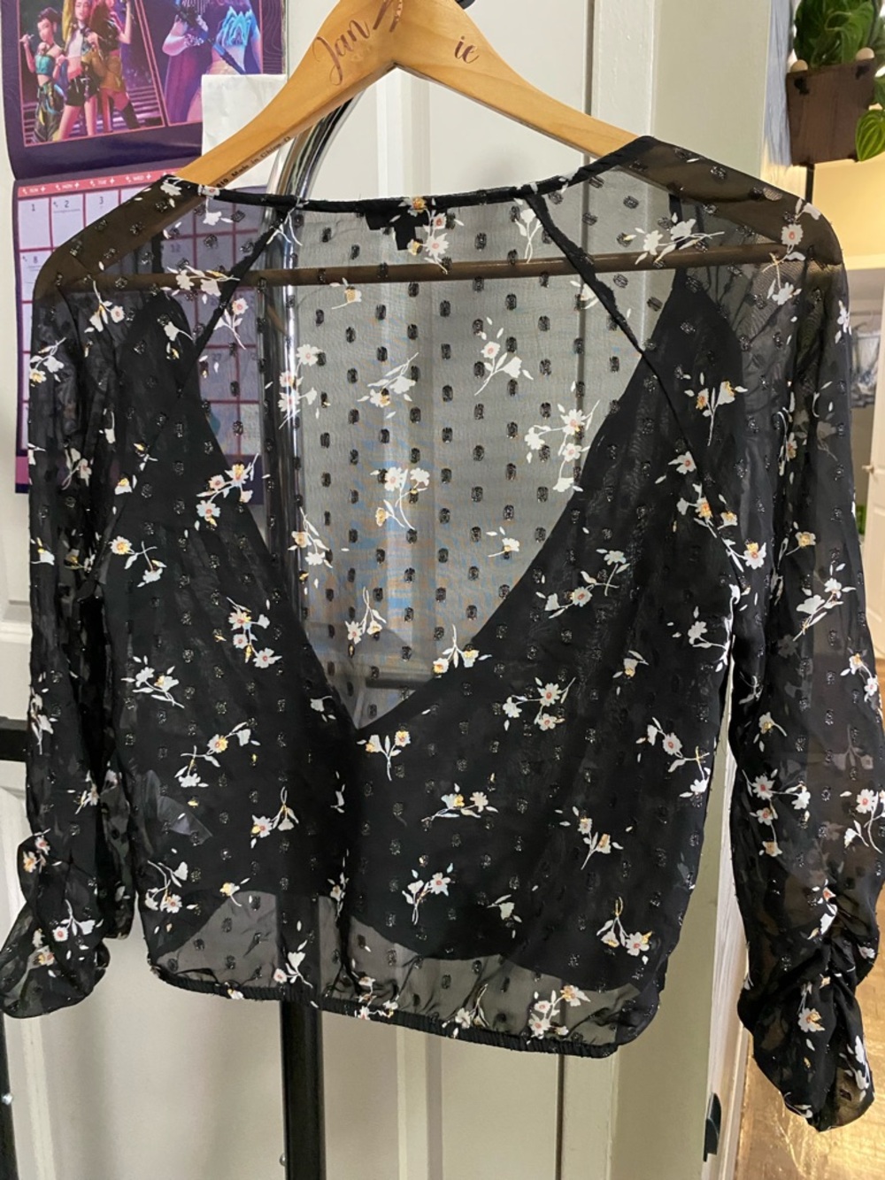 Dynamite Black Floral Sheer Wrap Top - Picture 10 of 11